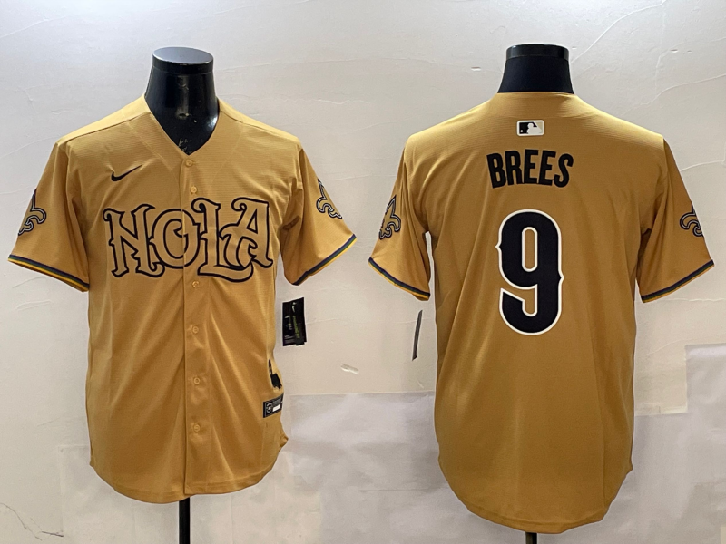 Men's New Orleans Saints Drew Brees #9 Yellow Jersey